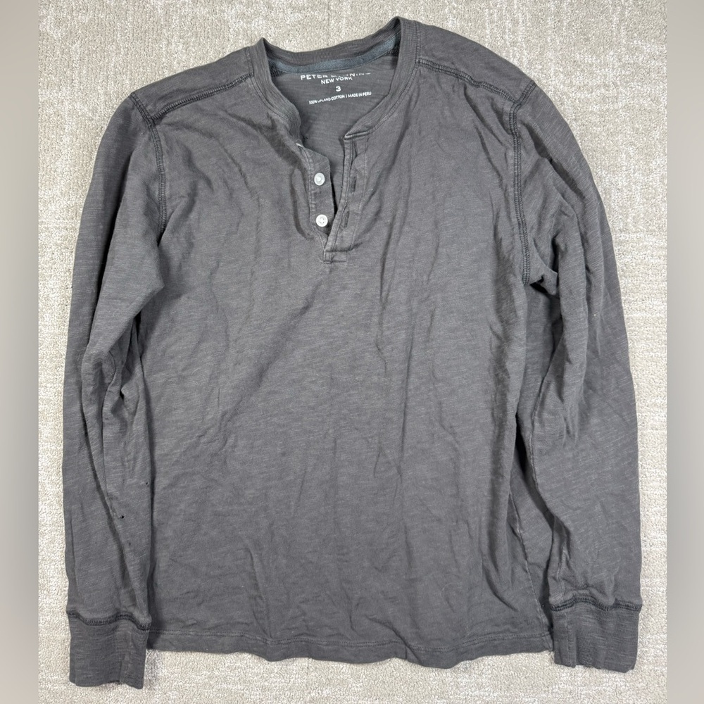 Peter Manning 100% Cotton Made In Peru Mens Casual Henley Shirt DISTRESSED Sz 3